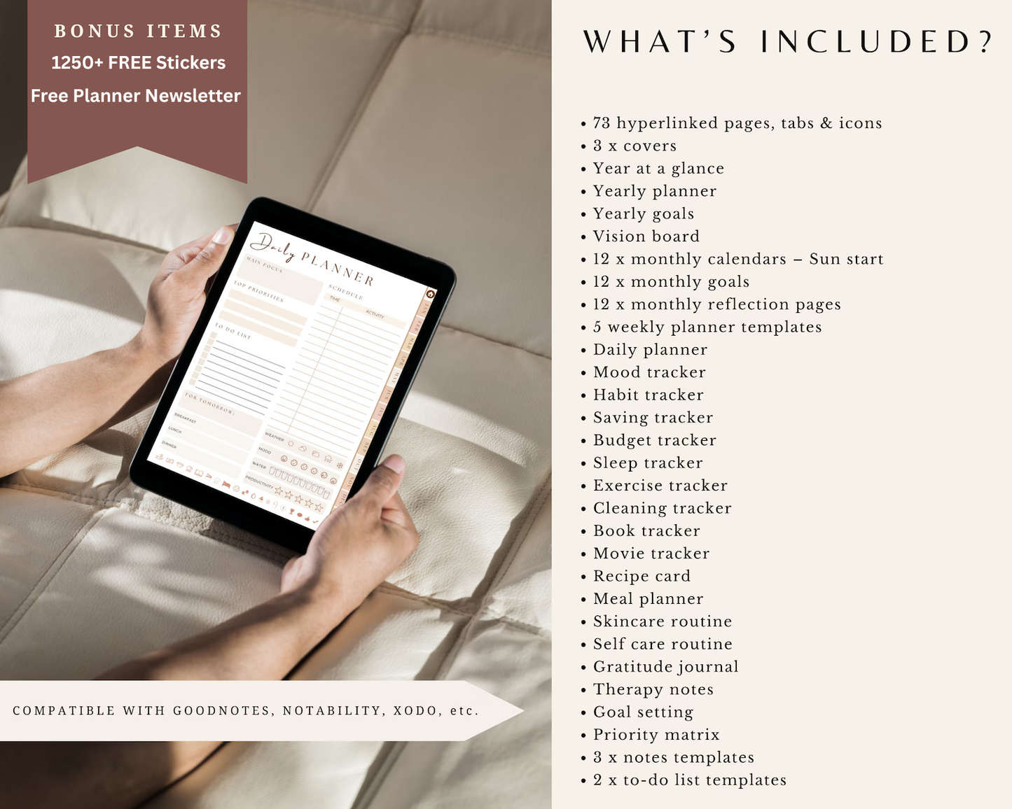 THE PLANNER GIRL 70+ Pages 2026 - #1 CHOICE +1,250 FREE Stickers (Hyperlinked)